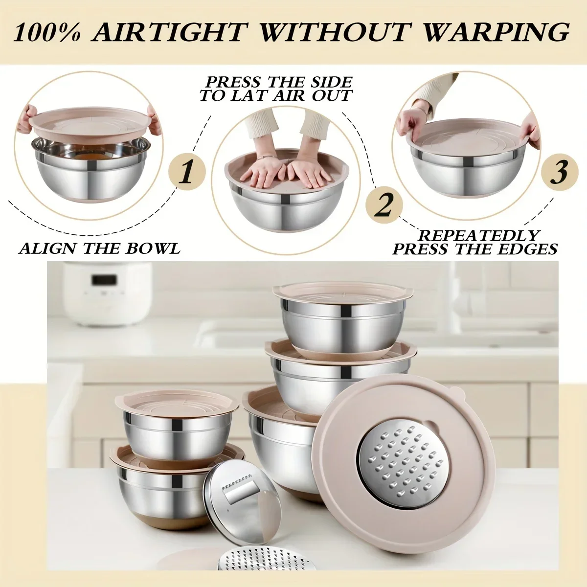 15pcs Stainless Steel Mixing Bowls Set with Lids and Grater Storage, and Kitchen Organization During Holidays Special Occasions