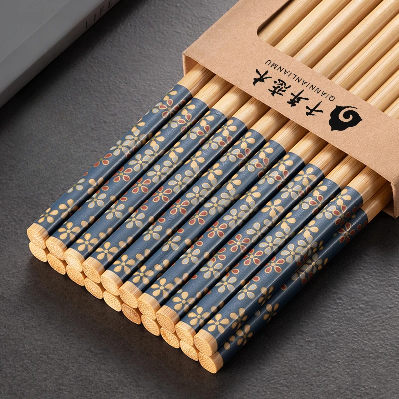 Palillos de flores de cristal de bambú Natural, palillos de Sushi japoneses para el hogar, juego de palillos sin cera sin laca Premium