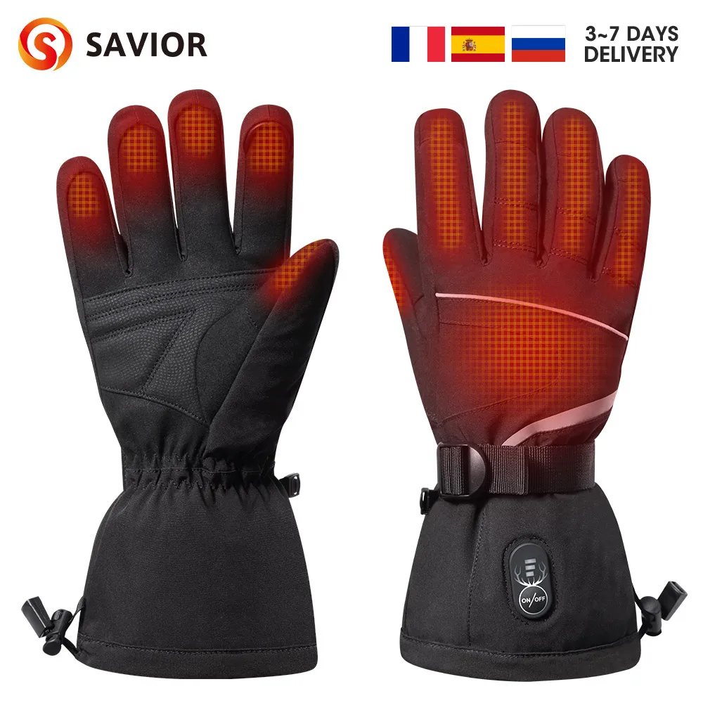 

SAVIOR Winter Electric Heated Gloves For Men Women Sheepskin Leather Waterproof Rechargeable Battery Warm Hand Ski Gloves Therma