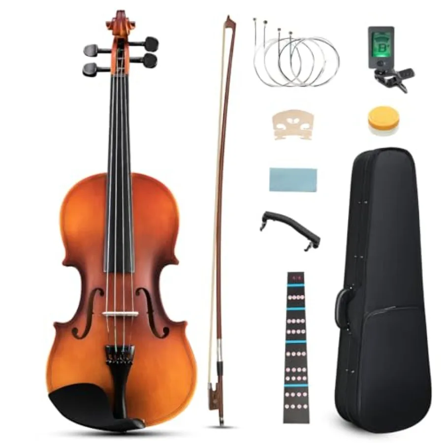 

Акустическая скрипка 3/4 размера, полноразмерный комплект для начинающих, матовая отделка, черный цвет, включает жесткий футляр, смычок, канифоль, подплечник, подставка для струн.