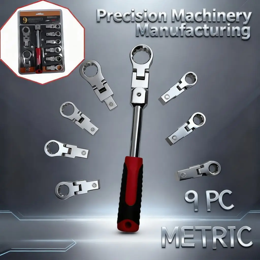 9 pz/set Flex Offset Box Set di chiavi Testa sostituibile Torx Chiave multifunzione regolabile Maniglia Strumenti per lavori meccanici