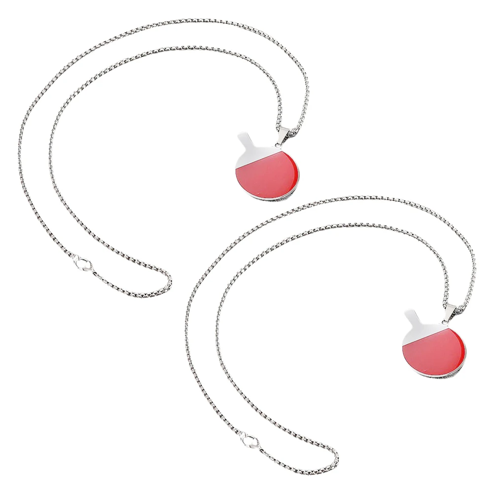 

2Pcs Table Tennis Racket Necklace Sports Titanium Steel Pendant Male Female Sweater Chain Jewelry 60cm Red Racket Lightweight
