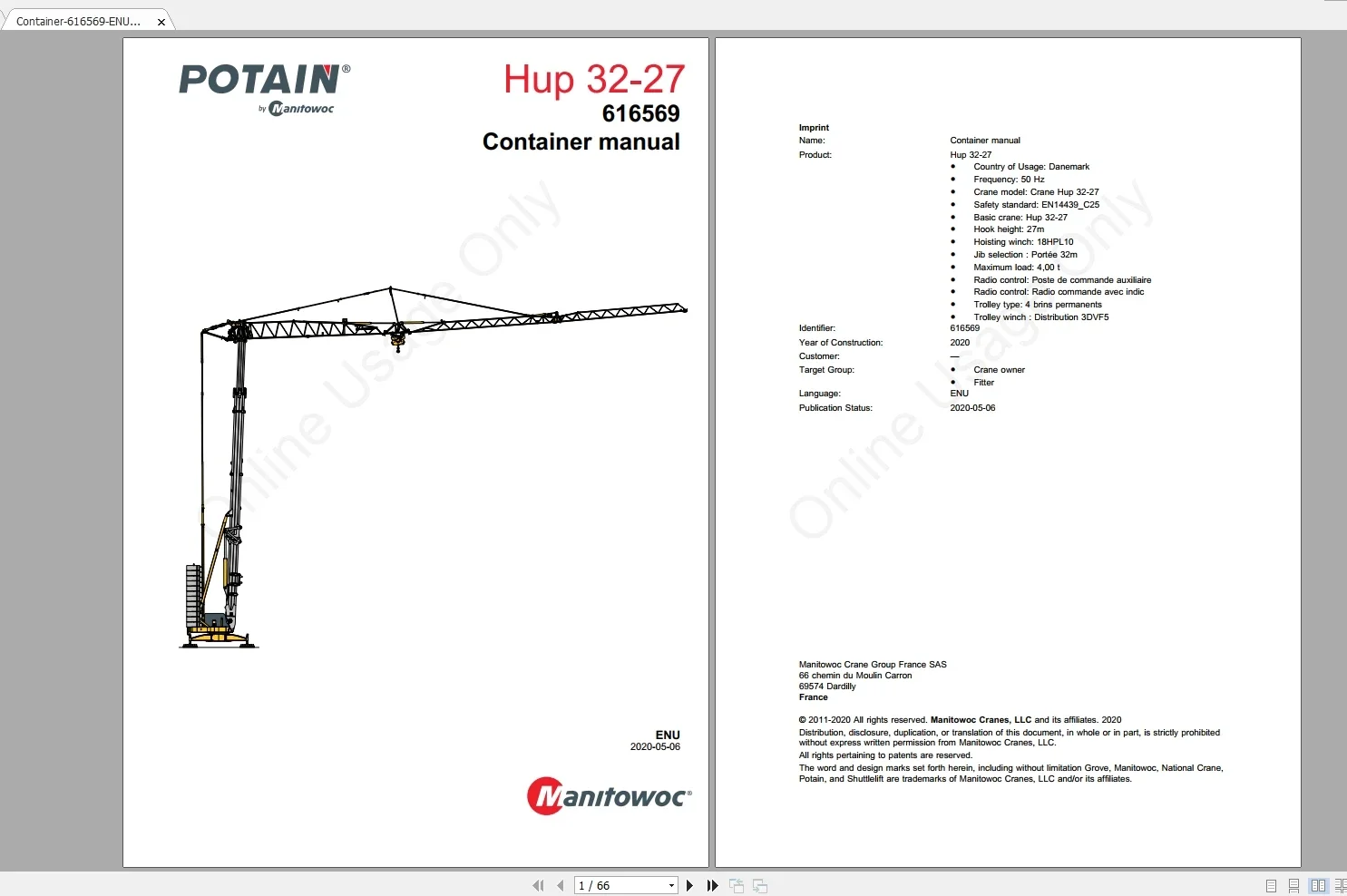 

Manitowoc Potain Tower Cranes Все модели 2021. Обновлено 12.2020 Руководства по эксплуатации и обслуживанию PDF-DVD.