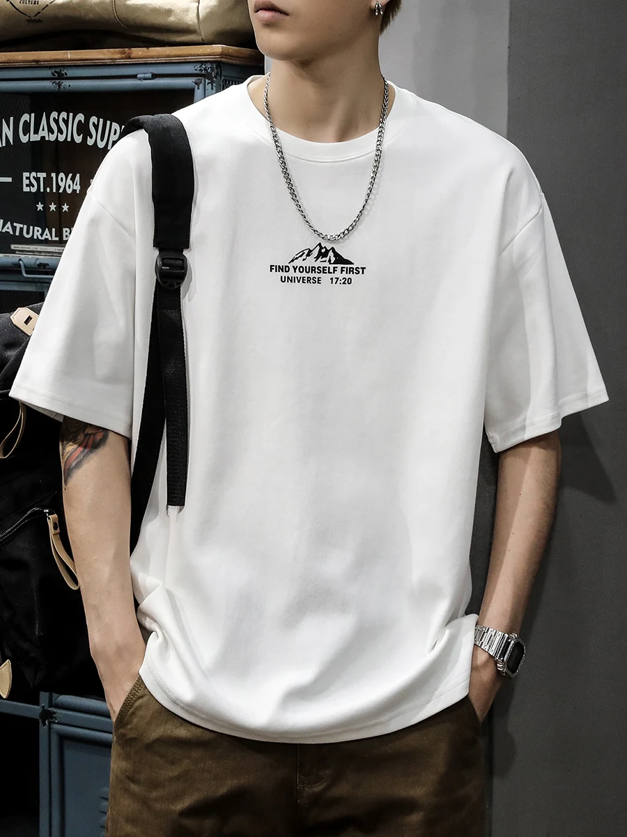 

Summer New 260g Pure Cotton ort Sve T-irt Men's Cool Feeling American Heavyweight Loose round Ne Top Faionable Cas...