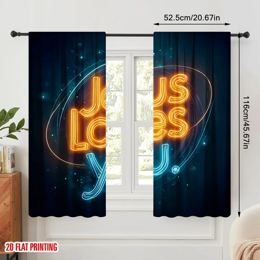 2pcs,2D plane printing Print Curtains Jesus Loves you1 Durable Polyester (without rod) Versatile All Ldeal for Living Room,