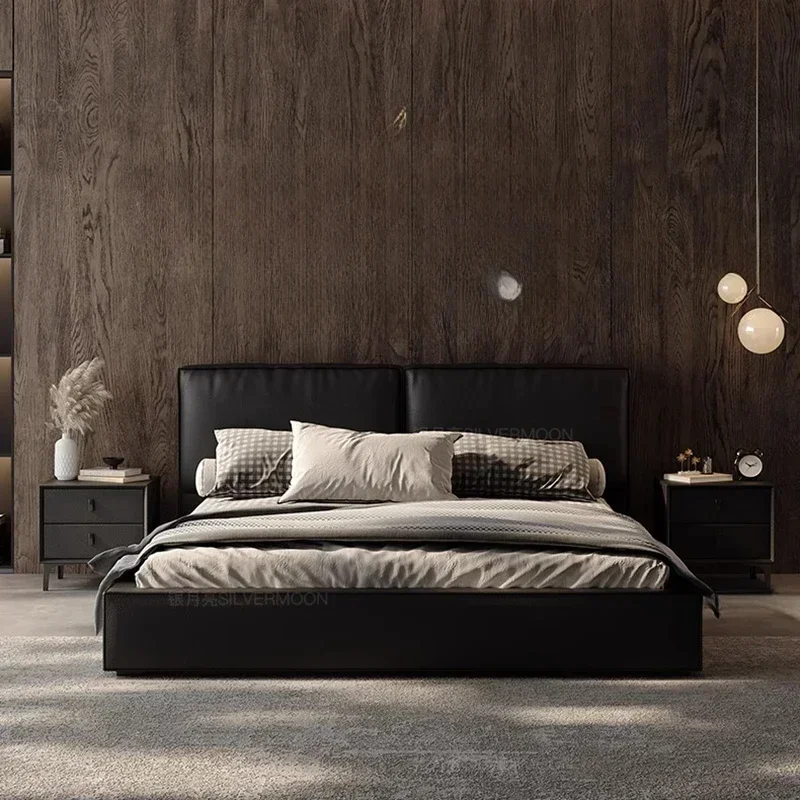 Drawers Large European Double Bed Italian Storage Leather Luxury Human Double Bed Bedroom Sleeping Cama Matrimonial Furniture