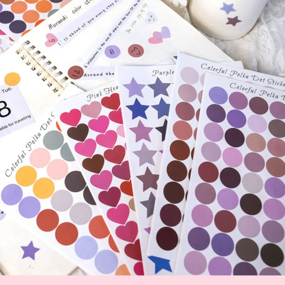 5 styles  Heart Handmade Sticker Polka Dot Sticker Bullet Journaling Accessories Scrapbooking DIY Color Label Stationery Gift