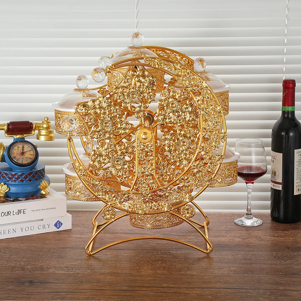 Exquisite windmill rotating pattern dried fruit box snack plate metal moon shape creative living room fruit plate wholesale