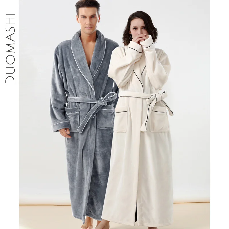 Flannel nightgown Thick plus long men's nightgown Winter bathrobe Pajamas Bathrobe Women's couple coral velvet autumn winter