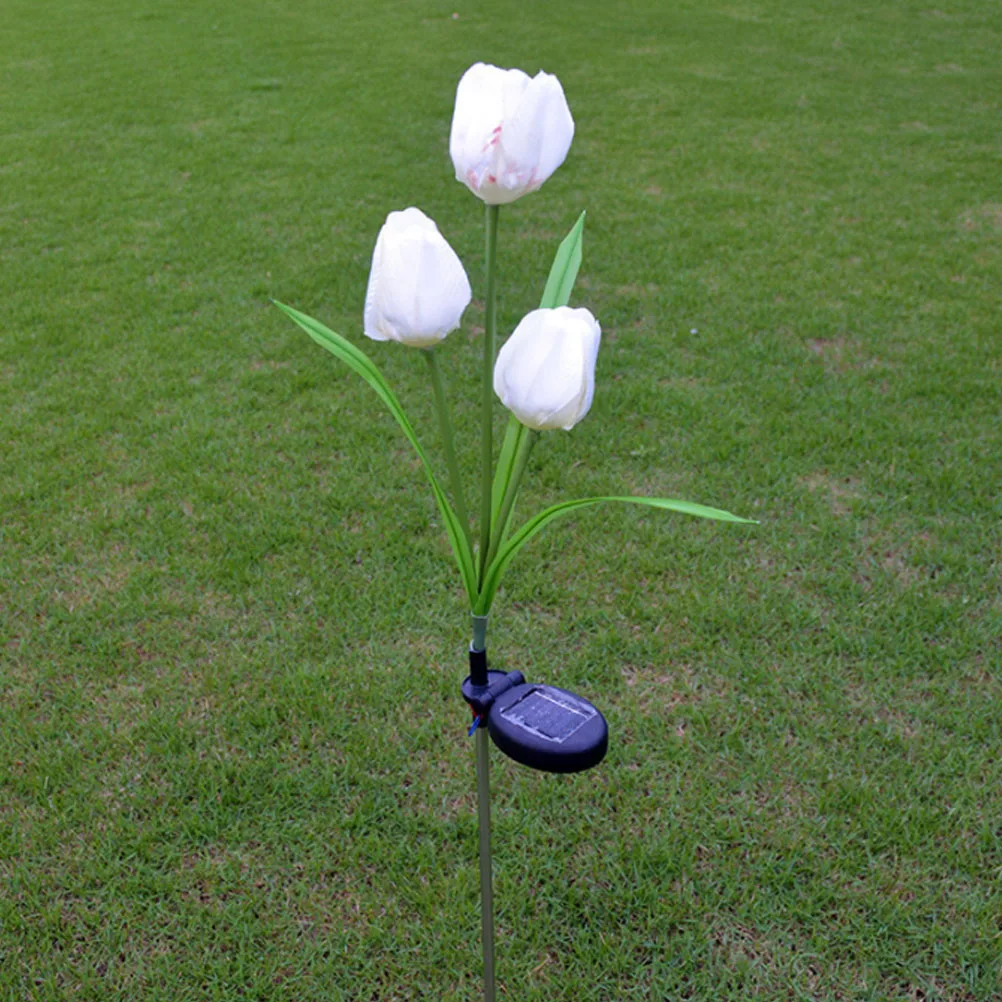 

LED Solar Garden Lights 3 Tulip Flower Lawn Garden Lights for Lawn Pathway Yard Driveway Patio Walkway Pool Area (White)