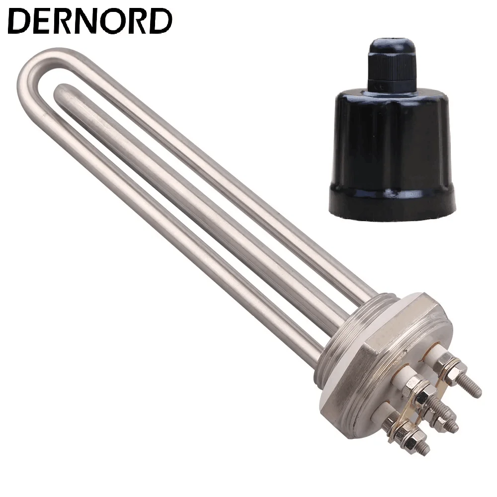 DERNORD DC 12V Heating Element Tubular Electrical Immersion Heater100w 200w 300w 600w DN32 DN25 Solar Water Heater SUS304