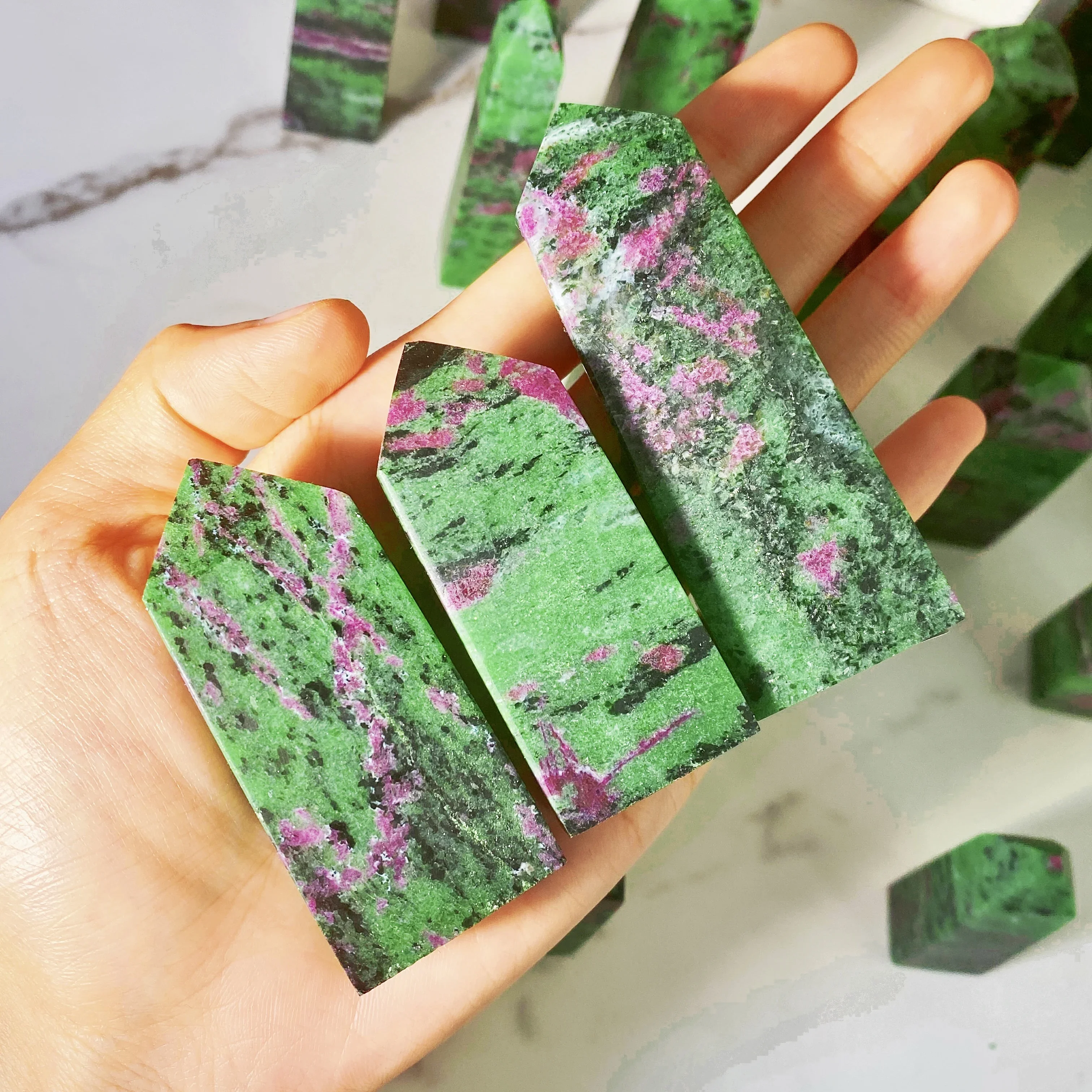 Natural Stone Ruby Zoisite Crystal Tower Polished Quartz Obelisk Reiki Healing Wand Point Room Decor