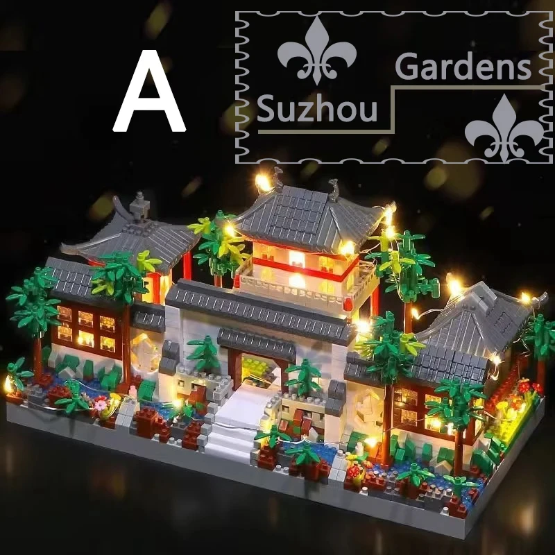 Set di blocchi di costruzione cinese Suzhou Garden Micro Mini 2100 pezzi, modelli da collezione di famosi classici, regali per adolescenti e adulti