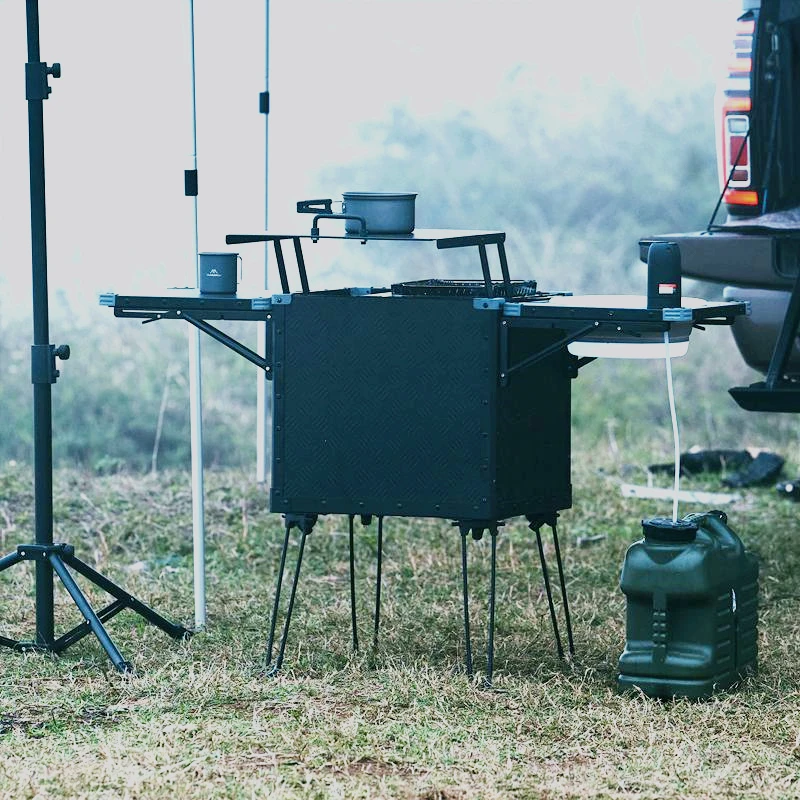All-in-One Outdoor Cookware Sets Camping Kitchen Box With Stove Sink Cutting Board Hiking Picnic Cooking Foods Offroad Travel