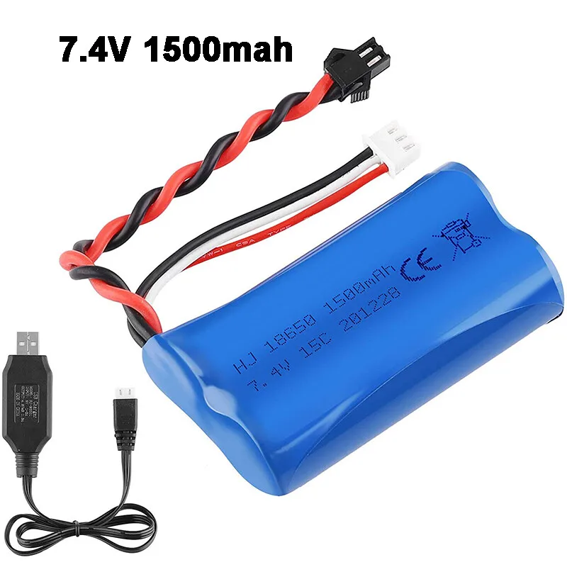 7.4V 1500mAh 15C Li-ion Battery SM Plug w/ USB Charger for RC Car Boat Replace
