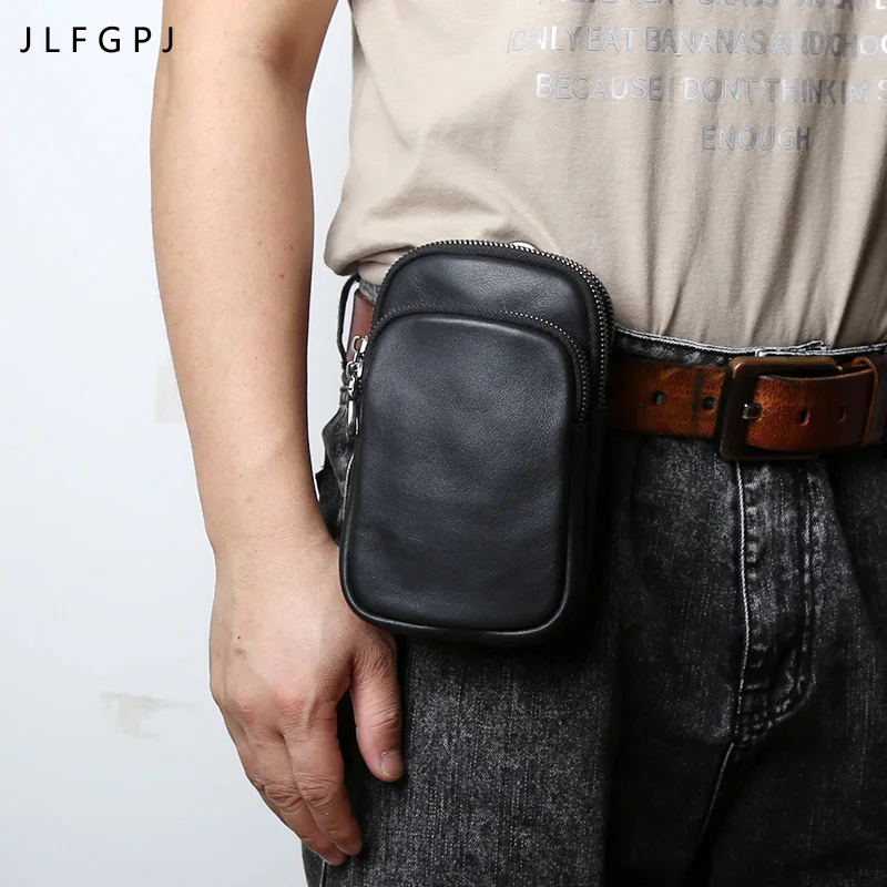 Retro  Genuine Leather Vertical Waist Bag Men Head Layer Cowhine Wear Leather Belt Casual Mobile Phone Pack Tide