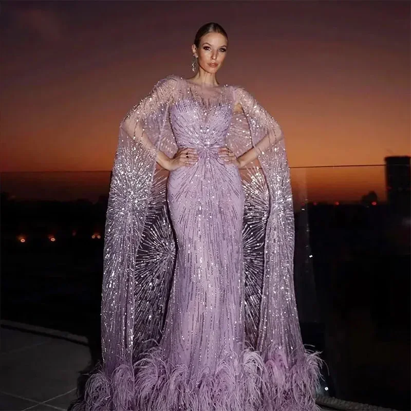 Customized Luxury Sequined Lace Mermaid Prom Dresses Purple Floor-Length Formal Evening Gowns Women Special Ocn Pageant Dress