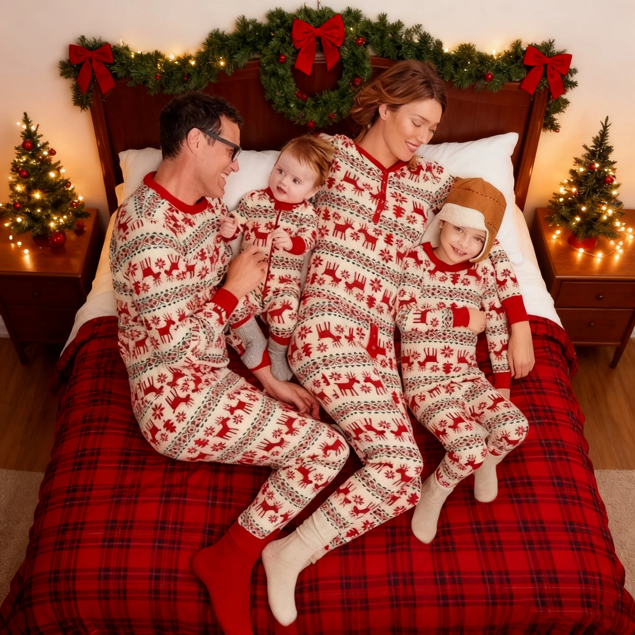 

Red plaid Xams Family Matching Outfits Christmas Casual 2pcs/sets Dad and son Mom And Daughter Pajamas Set Baby child clothing