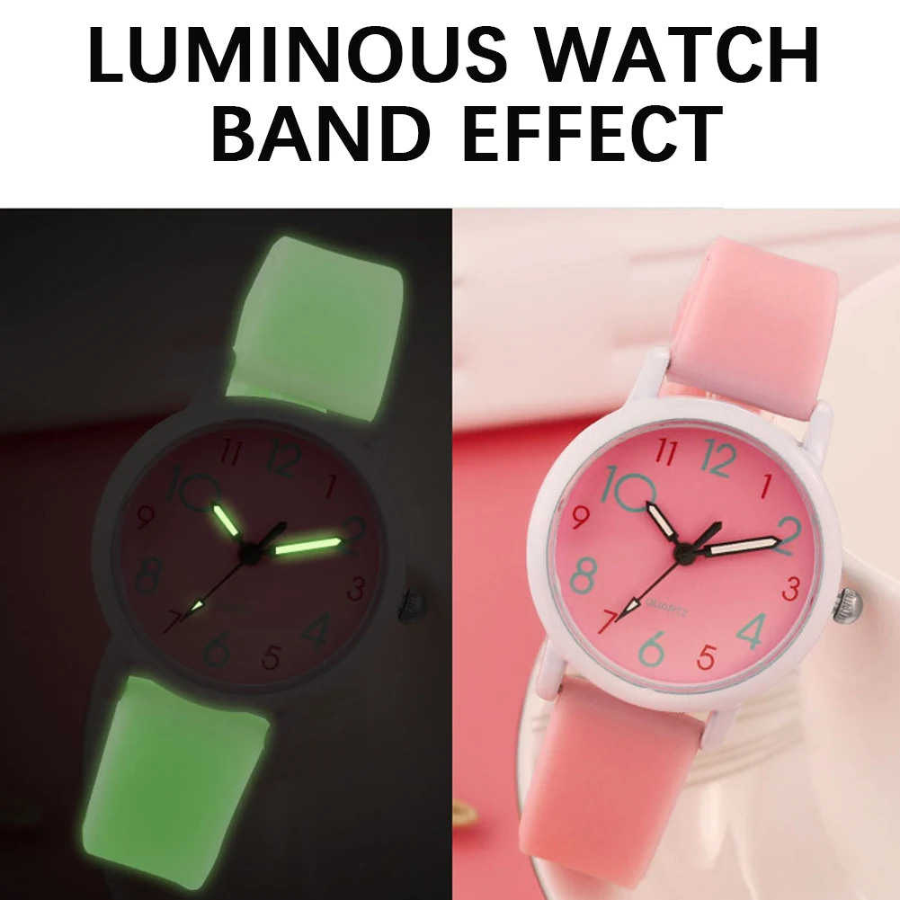 Glowing Watch Kids Wrist Quartz Watch with Silicone Band Round Dial Practical Students Time Clock Sport Watches for Kids  ﻿