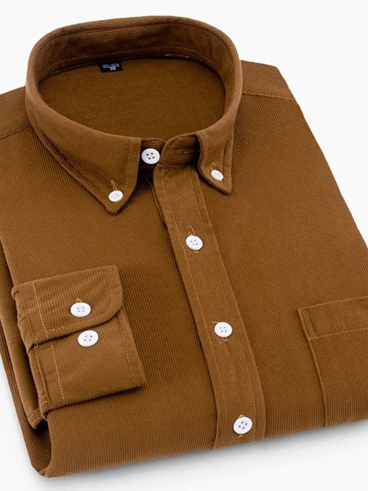 

High-End Corduroy Men's Long Sve irt Pure Color Large Size Spring Autumn Winter New Sle Coat Comfortable Breathable