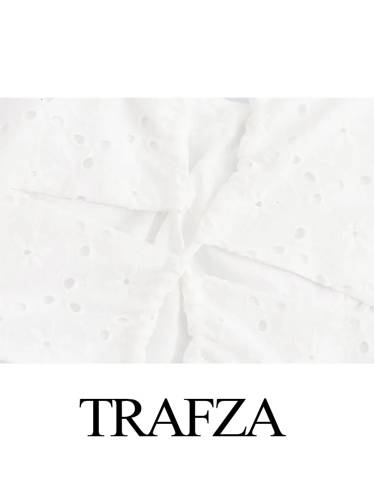 TRAFZA-Robe mi-longue plissée brodée évidée pour femme, dos nu, fermeture éclair, lacets, mode féminine, été