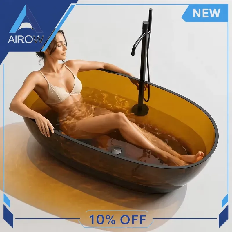 for Luxury Modern Transparent Oval Deep Handmade Amber Resin Bathtub 1700mm Smooth Surface Hotel Villa SPA Bathroom