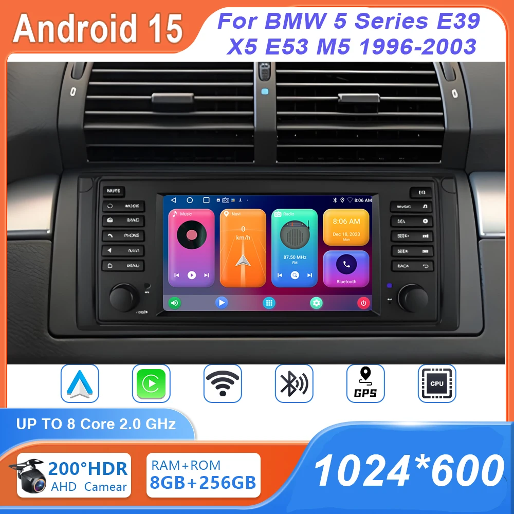 7 Inch Android Auto Car Radio GPS Navigation For BMW 5 Series E39 X5 E53 M5 1996-2003 Multimedia Player Video 4G WIFI 2din DVD