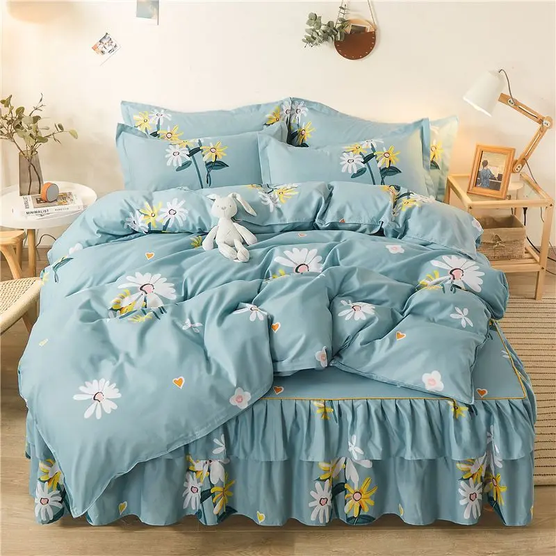 Korean Style Bedding Set Kid Adult Twin Full Queen Size Bed Flat Sheet Love Heart Duvet Cover Set Pillowcase Bed Linen No Filler