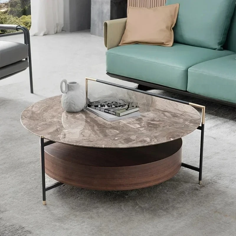 

Итальянский светлый роскошный мраморный круглый журнальный столик, современный минималистичный комбинированный столик с краями