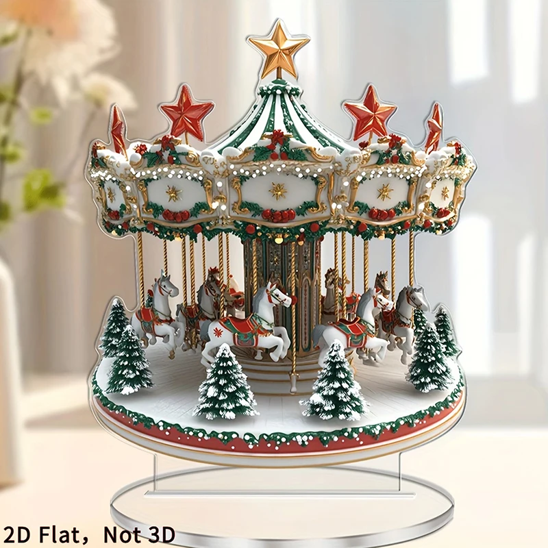 

{HMA84}{MX} Christmas Carousel Snowhouse Reindeer Scene 2D Acrylic Ornaments Home Office Decoration Xmas Party Gift Photo Props