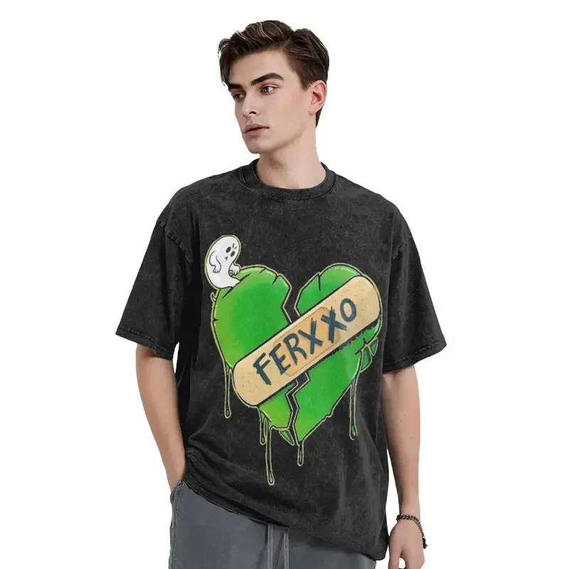 Washed T Shirt Feid Ferxxo Rapper T-Shirt Harajuku Broken Heart Streetwear Short Sleeve Summer Tops Tees Men Women