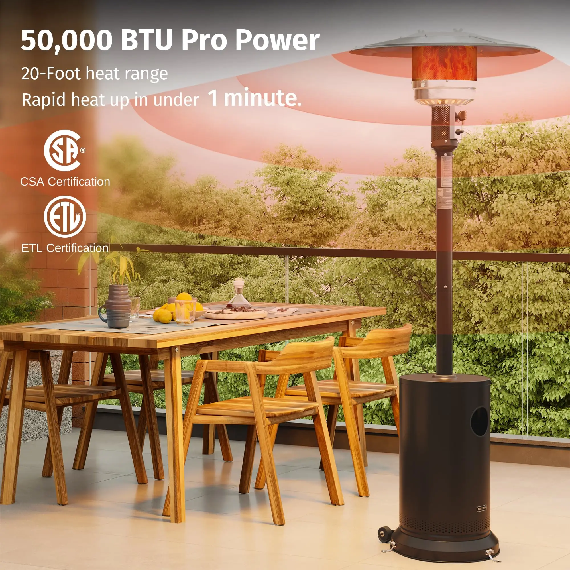 50,000 BTU Patio Heater for Outdoor Use With Round Table Design, Double-Layer Stainless Steel Burner and Wheels