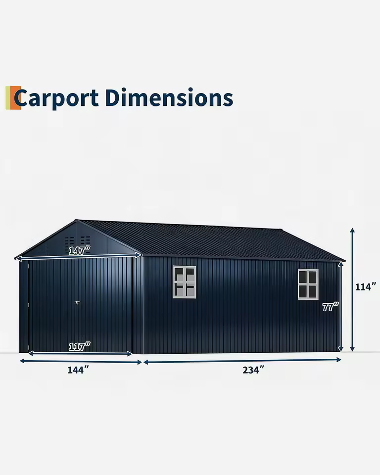 12x20 FT Enclosed Metal Carport Heavy Duty Steel Garage Shed additional product image