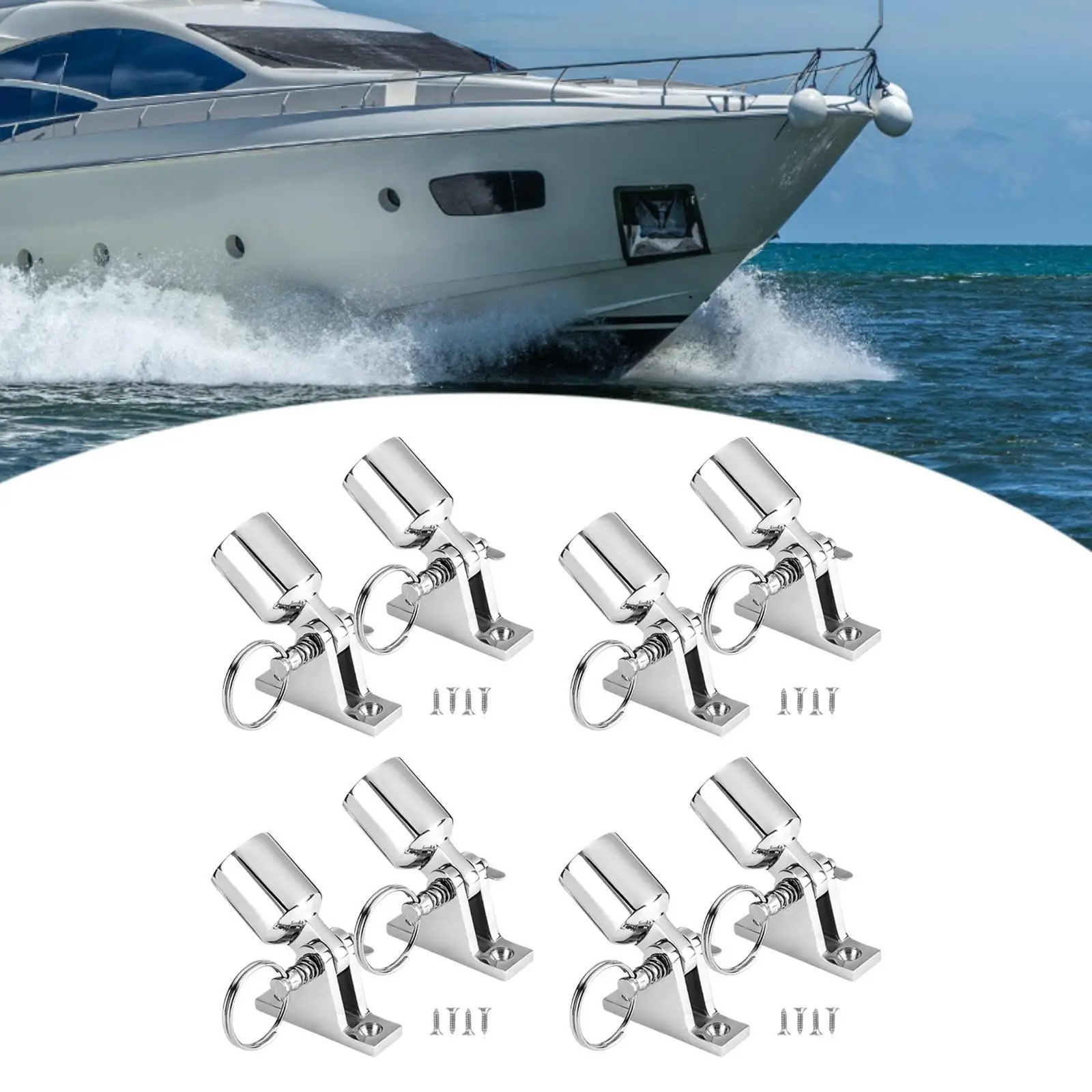 

2Pcs Deck Hinges and Eye End Caps Stainless Steel Fits 22mm Tube Simple Assembly for Boat Yach Sturdy Accessory Top Hardware