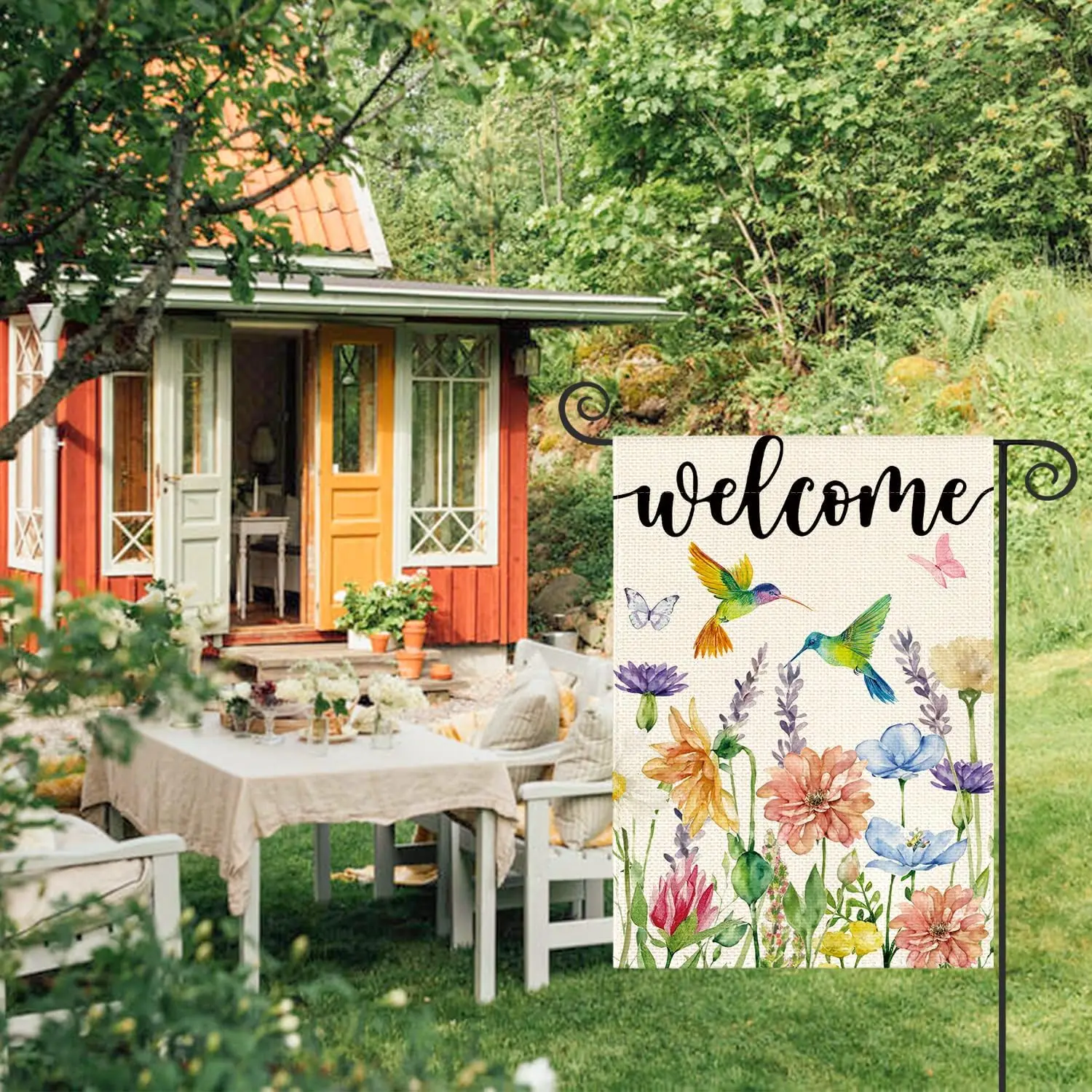 AVOIN colorlife Welcome Hummingbird Spring Flowers Garden Flag 12x18 Inch | Double Sided, Weather & Fade Resistant, Yard llp