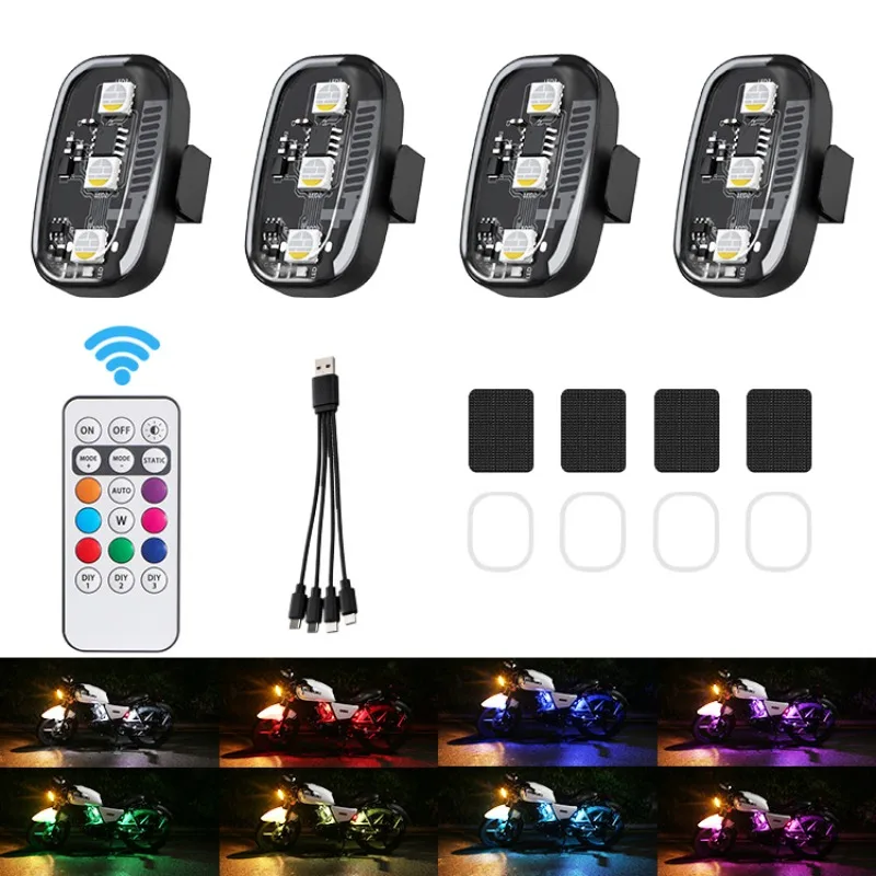 Drone Motorcycle RGB LED Strobe Lights with Remote Control LED Flash Wireless Light Warning Lights for Car Bicycle Motorcycle