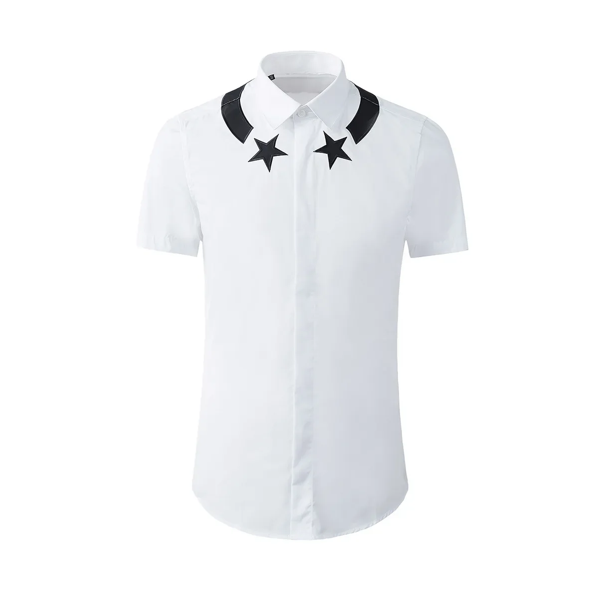 New five pointed star scarf patch embroidered short sleeved pure cotton non ironing versatile men's base shirt