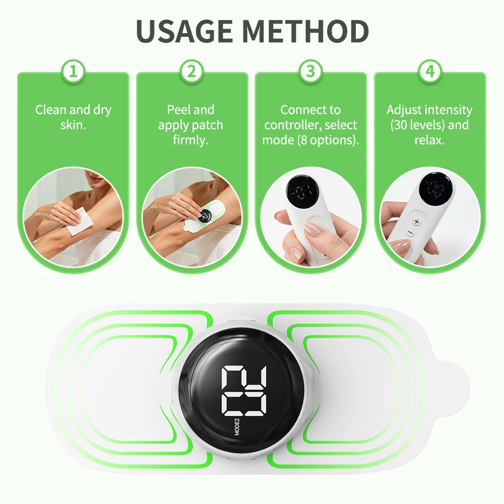 Electric Massager EMS Neck Massage Timer 30 Levels 8 Modes Dual Pulse Red Light for Waist Treatment Muscle Relax ﻿