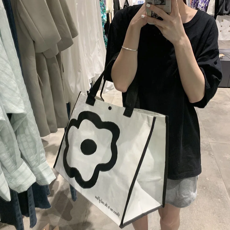 2023 Japanese Flower Shopping Bags Niche Design Interesting Female Students Portable Large Capacity Environmental Protection Bag