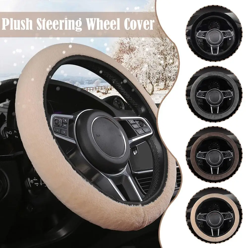 Universal 38cm Plush Fleece Elasticity Steering Wheel Cover Winter Warmth Comfort No Inner Circle Suitable For Cold Weather D6Z1