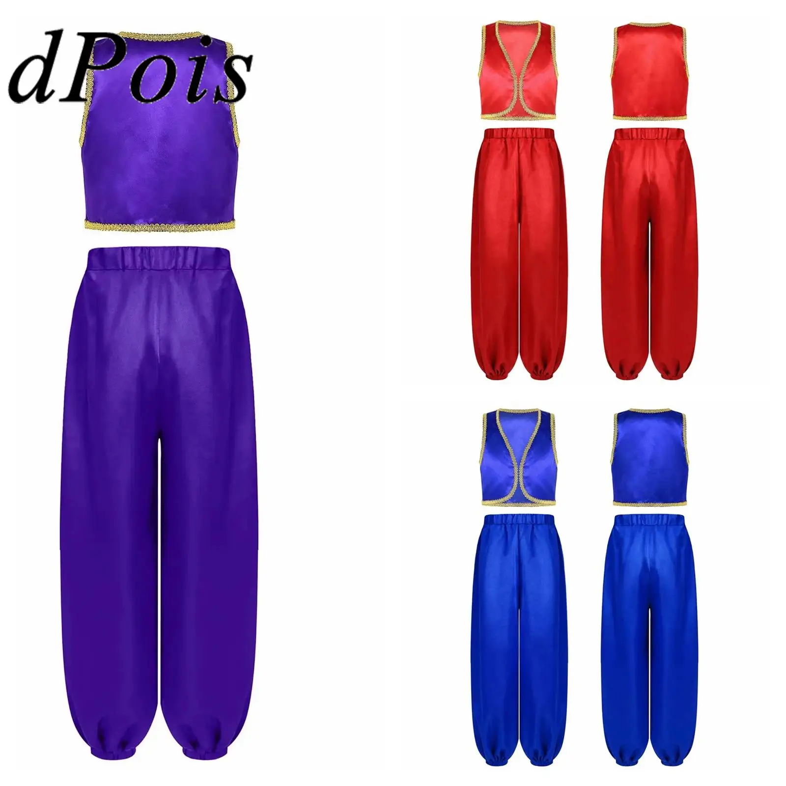 

Средневековый наряд на Хэллоуин для мальчиков, карнавальный костюм арабского принца, тематический костюм для ролевых игр, жилет с атласными шаровары, брюки