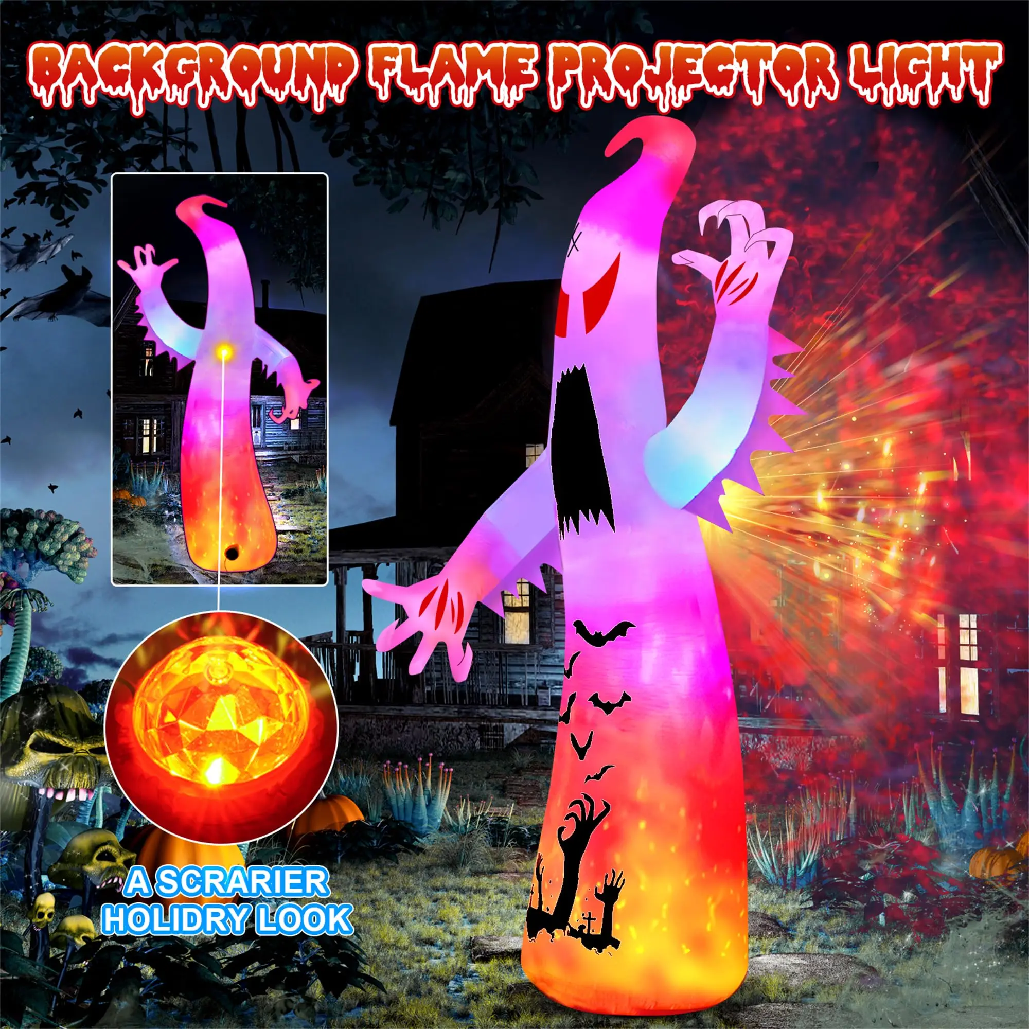 11.8 FT Halloween Inflatables Ghost Outdoor Decor Scary Red Eye Ghost with Built-in LEDs for Garden Lawn Party Decorations Prop