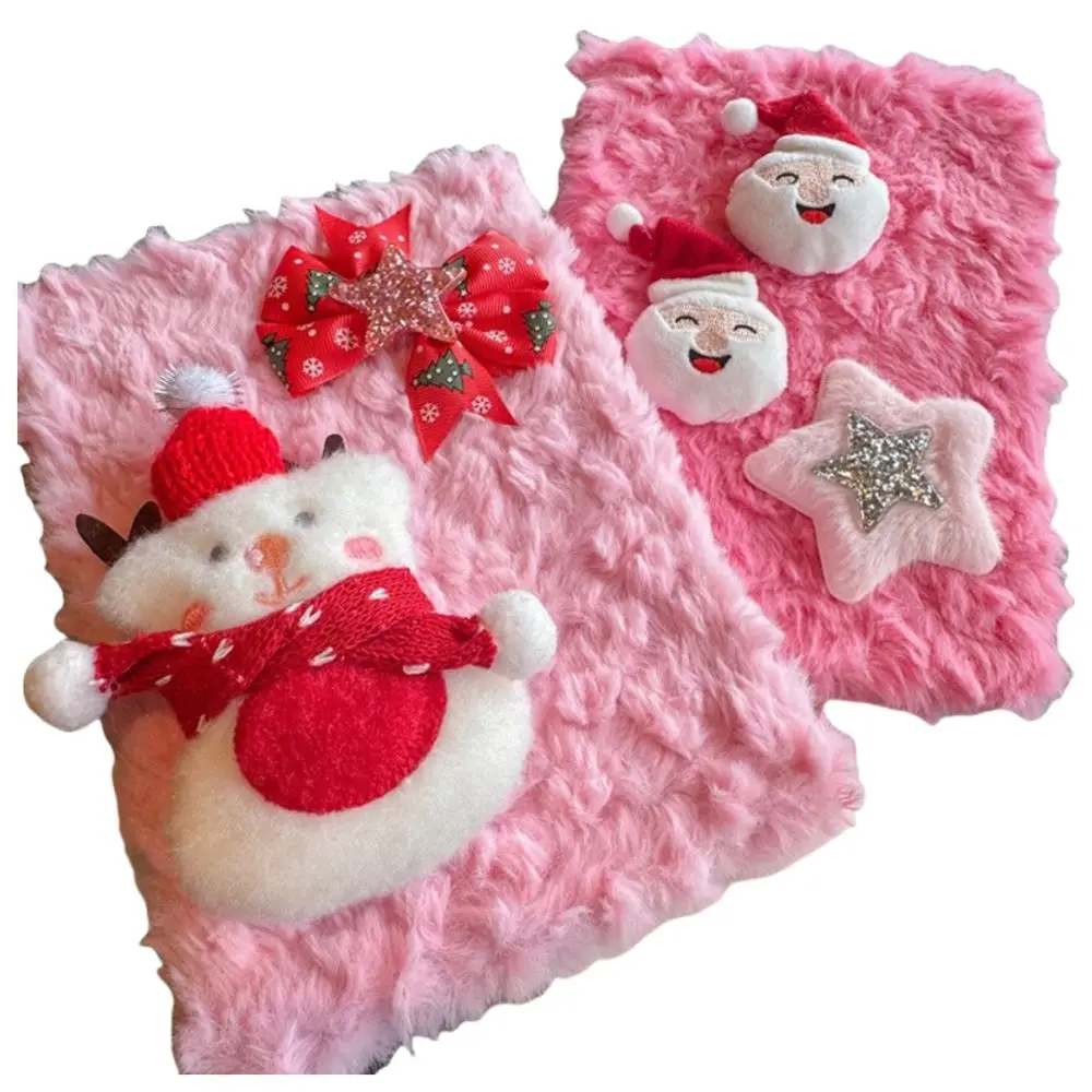 

Soft Santa Claus Plush Notebook Cute Snowman Pink Daily Planner Stationery Accessories Decorative Journal Book for Girls Women