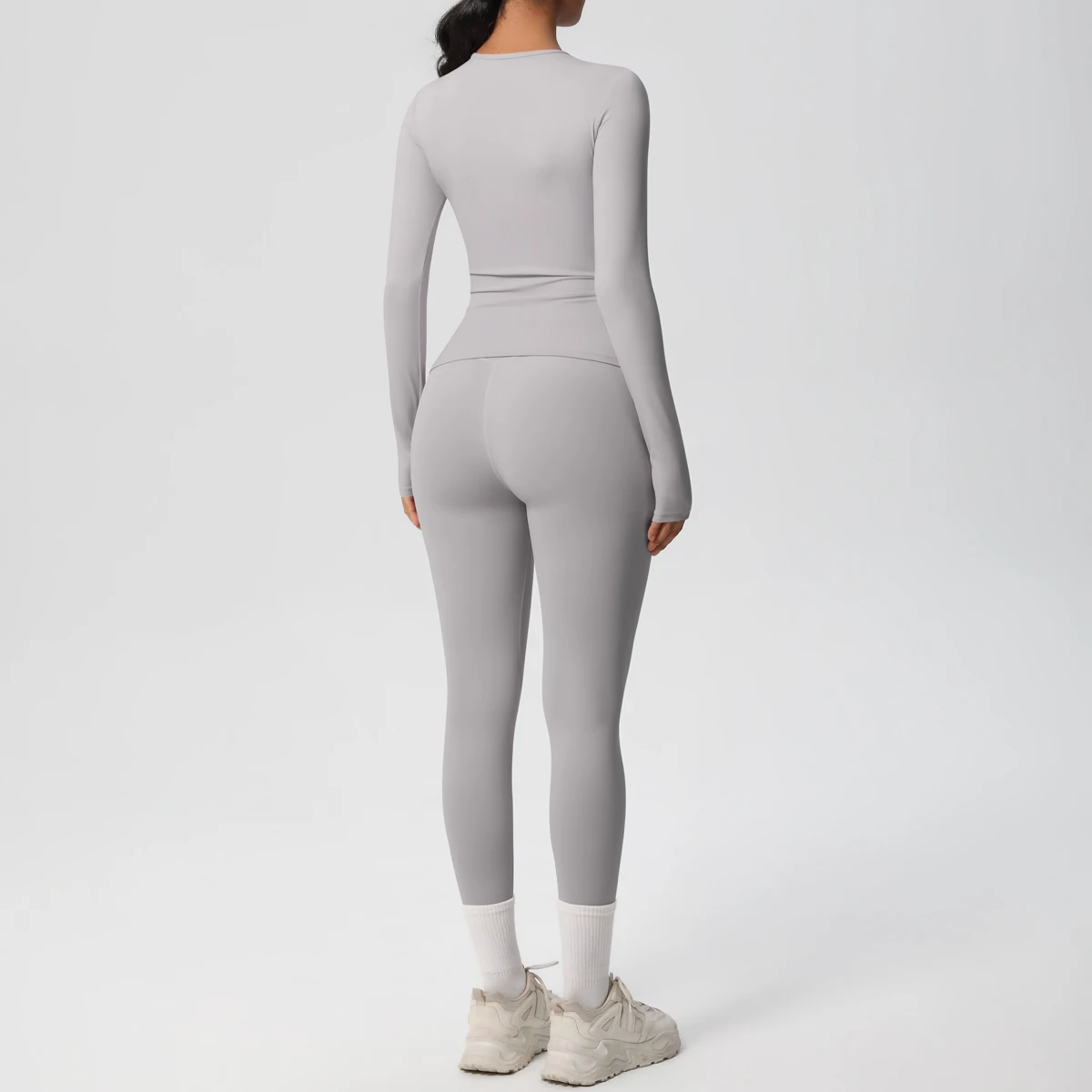 2-teiliges Sportbekleidungs-Yoga-Set, Fitnessstudio-Kleidung, Yoga-Anzüge für Damen, Fitness-Set, Trainingsanzüge, Sport, Langarm, bauchfreies Top, Gym-Leggings – Detail 34