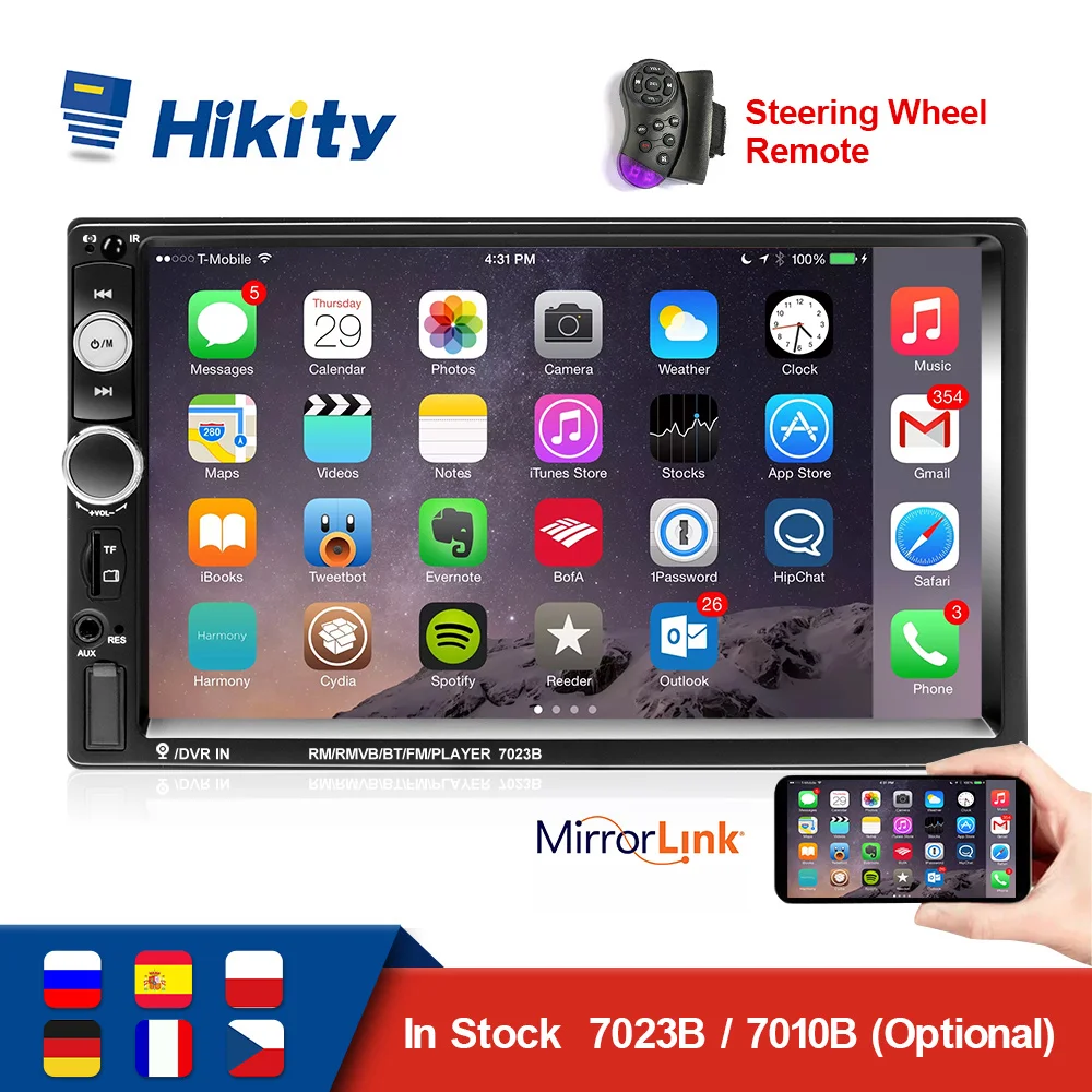 Автомагнитола Hikity, 2 Din, 7-дюймовый мультимедийный mp5-плеер, 12 В, Bluetooth, автоаудио, FM, стереоприемник, ISO, мощность, вход Aux