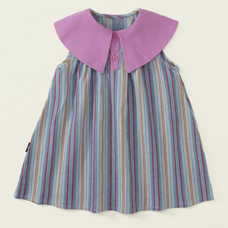 

Summer Kids Clothes Girls Korean Fashion Cute Big Doll Collar Stripe Sleeveless Cotton Toddler Dress Baby Luxury Dresses BC2124