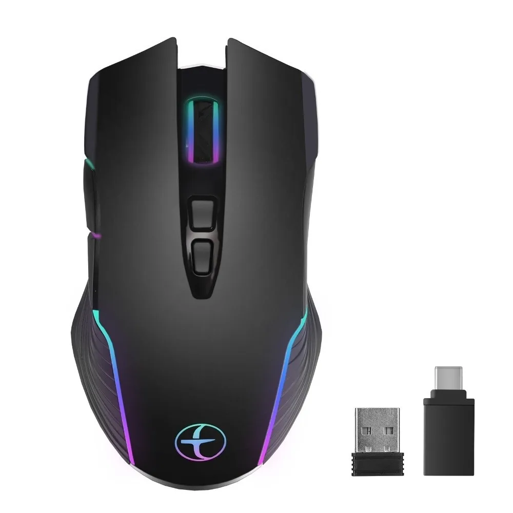 USB/Type-C 2.4G Wireless Mouse LED Backlit Jiggler Mode Wired Mouse 7 Buttons Rechargeable Optical Wireless Mouse PC Laptop