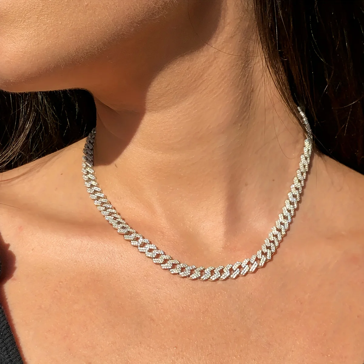 JIUZUAN D color full moissanite Cuban chain women's necklace men's S925 silver necklace hip hop fashion luxury boutique jewelry