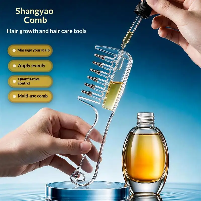 Unisex Essential Oil Applicator Massage Comb Built In Liquid Reservoir Rolling Metal Teeth For Hair Growth Beard Grooming Tool