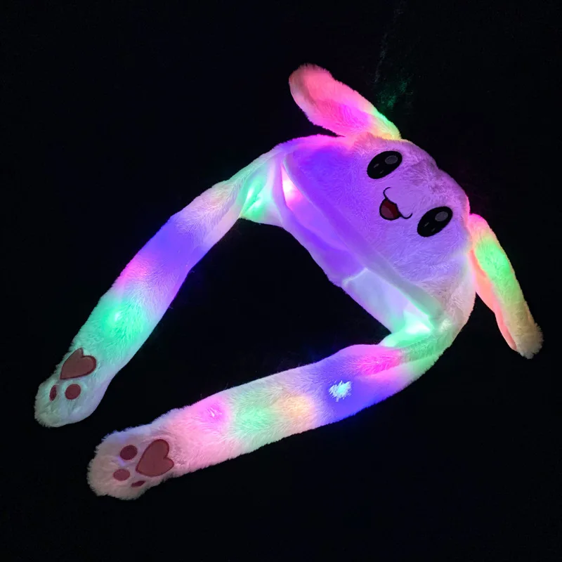 Japanese Anime Bunny Hat Glowing Plush Ear Moving Jumping Hat Ears Popping Up When Pressing The Paws Cute Animal Cosplay Hats